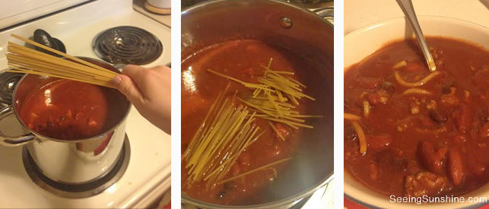 Add spaghetti to chili