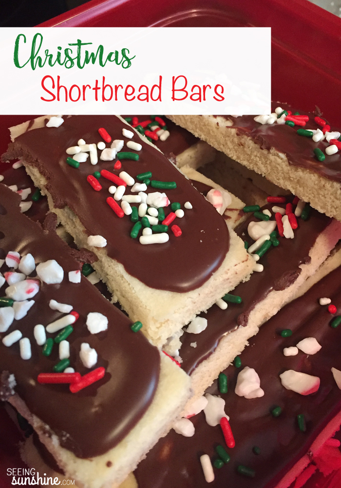 Check out this recipe for Christmas Shortbread Bars! They are such a yummy holiday treat!