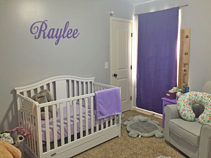 Check out all the details of this purple and grey nursery filled with cute elephants!