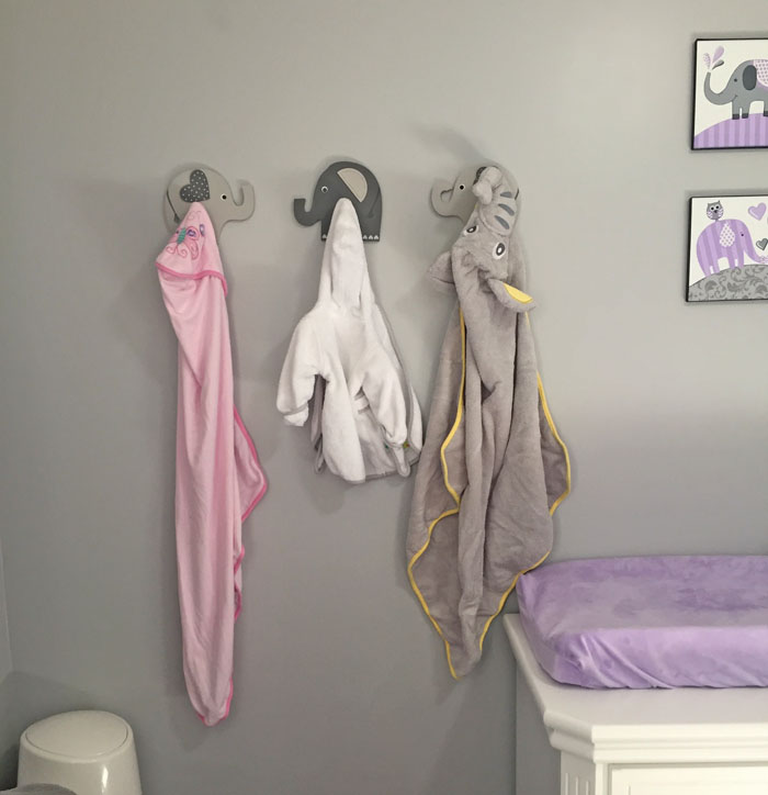 Check out all the details of this purple and grey nursery filled with cute elephants!