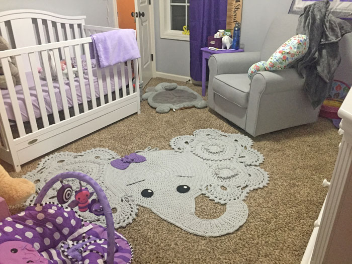 Check out all the details of this purple and grey nursery filled with cute elephants!