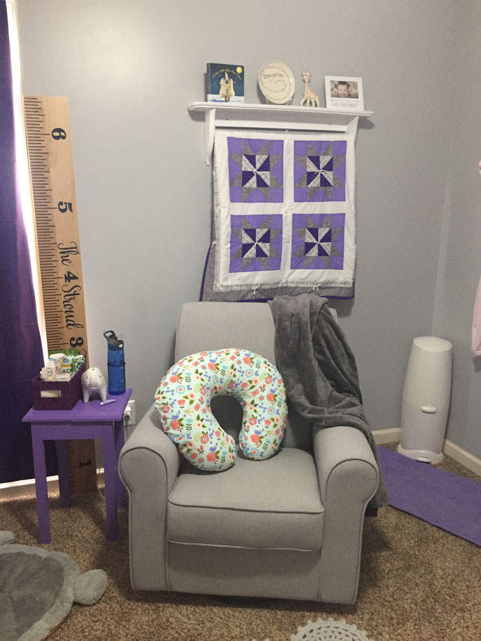 Check out all the details of this purple and grey nursery filled with cute elephants!