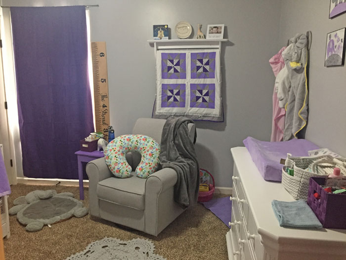 Check out all the details of this purple and grey nursery filled with cute elephants!