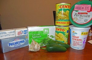 Ingredients for Spinach Artichoke Dip