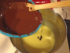 Add in melted chocolate