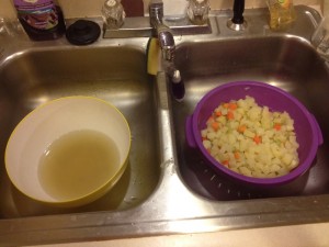 Separate liquid and veggies