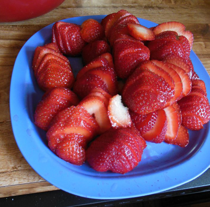 Slice strawberries