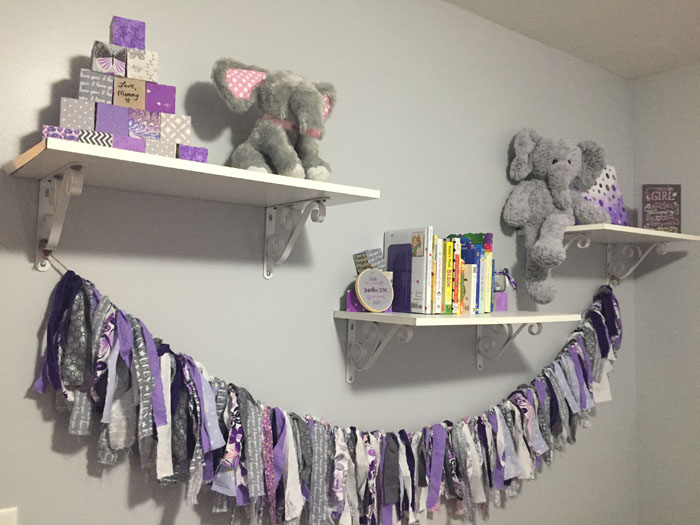 Check out all the details of this purple and grey nursery filled with cute elephants!
