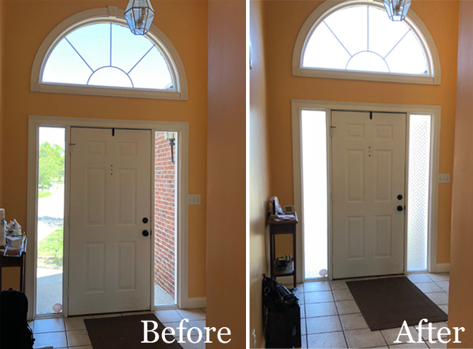 Check out the before and after of these entryway windows. We made the windows private!
