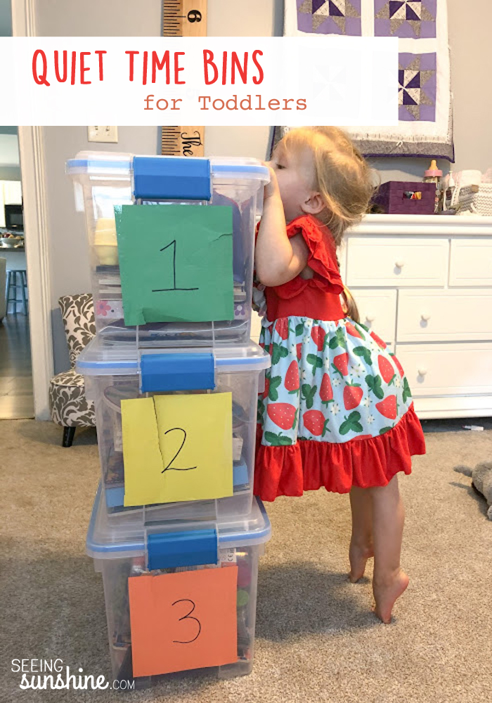 These quiet time bins will help your toddler stay entertained to play by themselves.